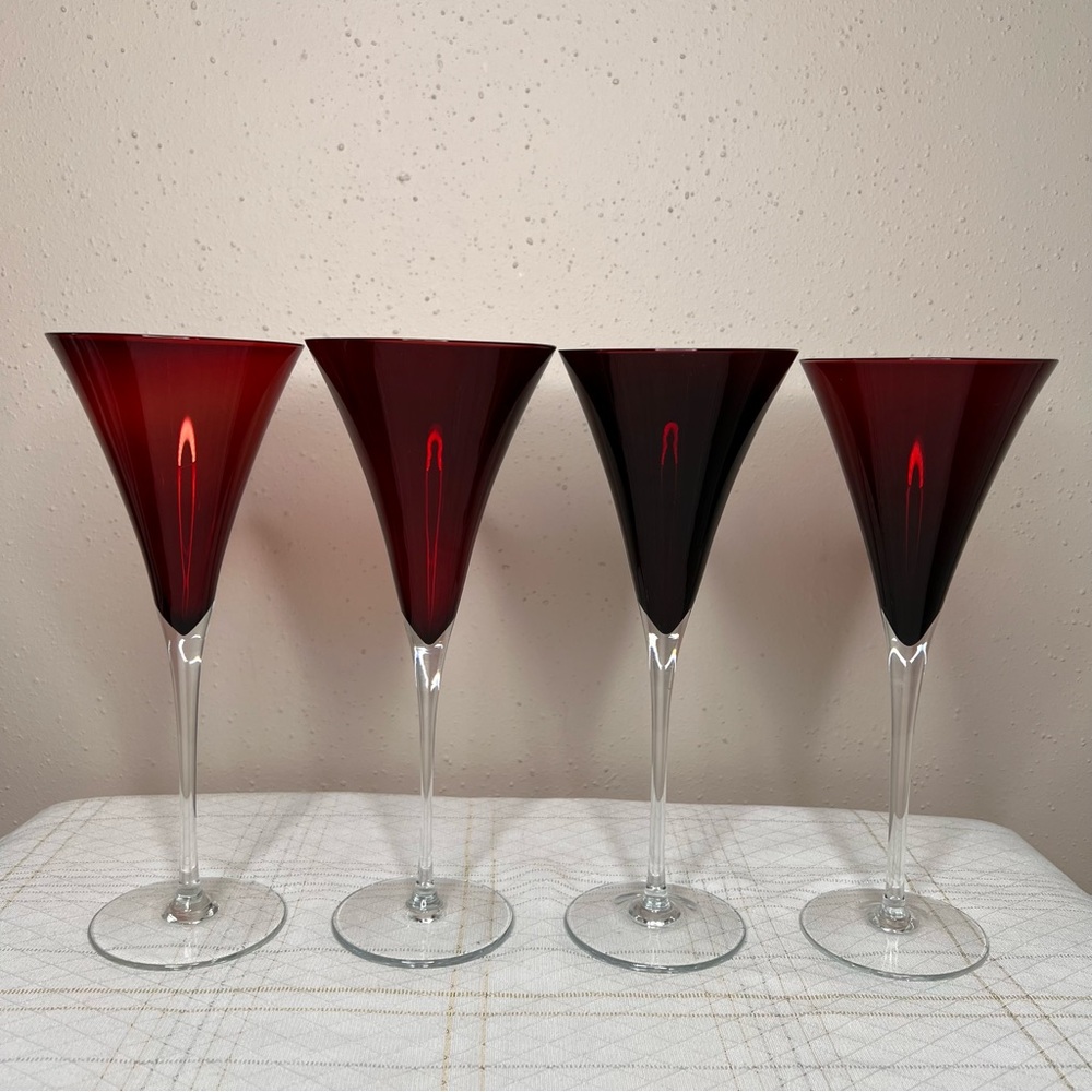 Vintage Amethyst Champagne Glass  9.75” Tall With Clear Stem